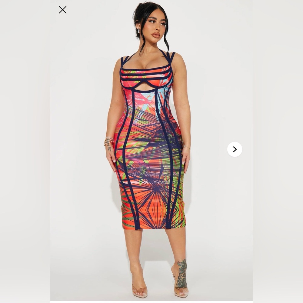 Sophia Bandage Midi Dress - Multi Color - Fashion Nova - Size L
